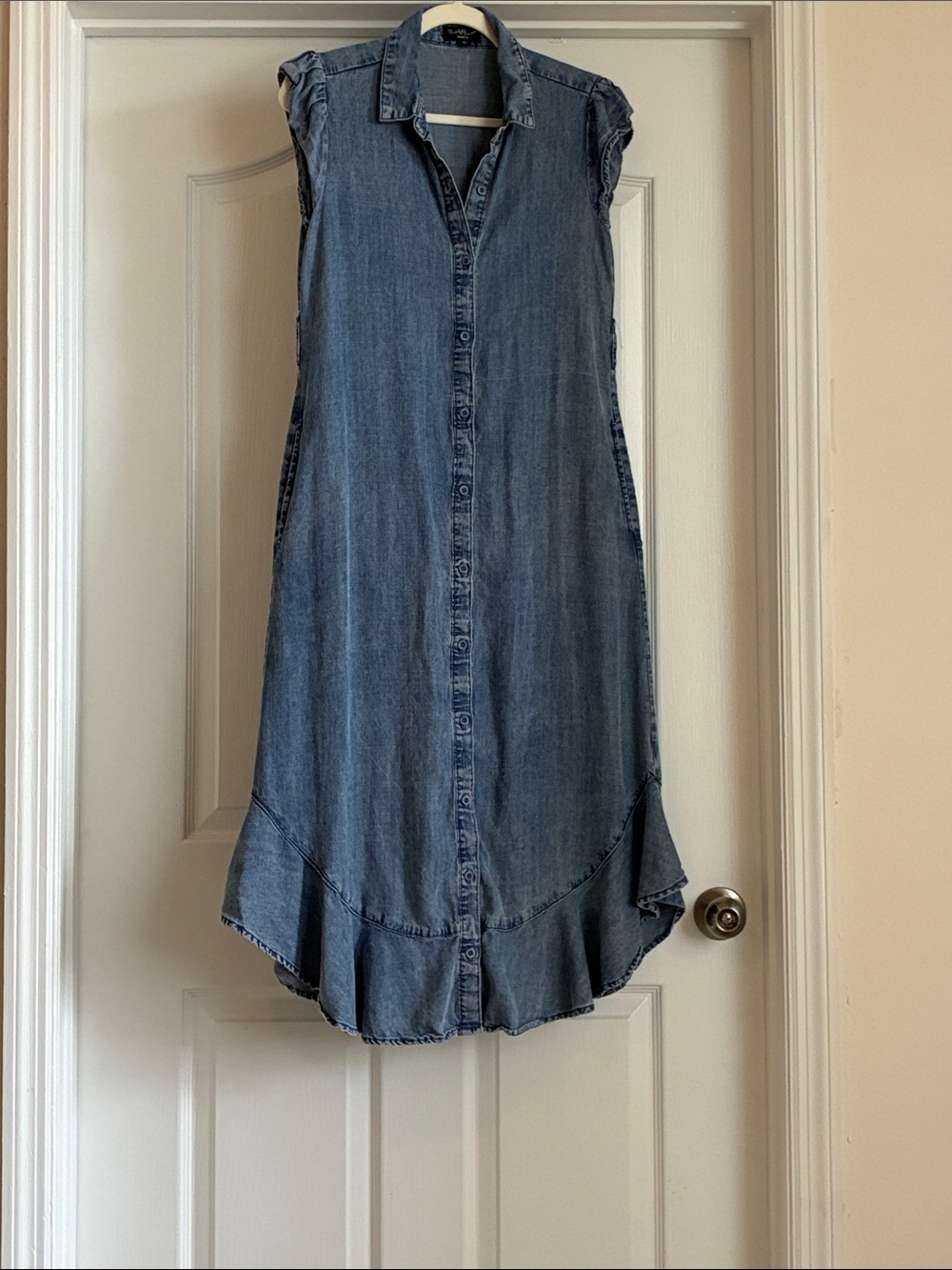Coastal Cowgirl Chambray Ruffle Denim Dress Boho - Picture 3 of 9